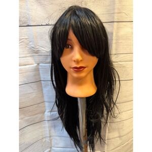 Color 1B banged synthetic wig